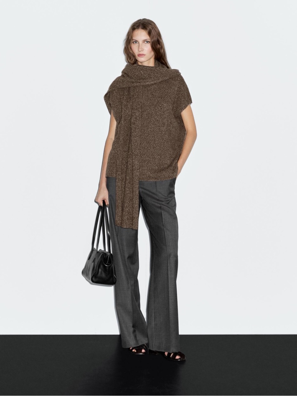 Massimo Dutti 100% wool short sleeve lagenlook sweater cape scarf poncho Large